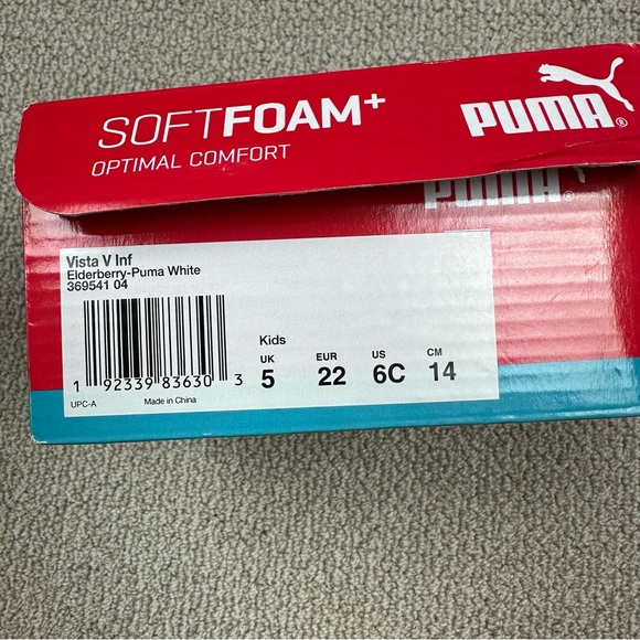 NEW Puma Toddler Sneakers Shoes Vista V Elderberry and White Size 6C new in box - Picture 2 of 3